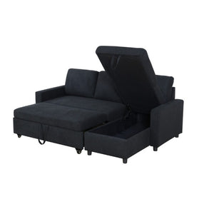 English Elm 83.6 Inch Flannel Sectional Sleeper Sofa with Hidden Chaise Storage and Reversible Layout B082S00147