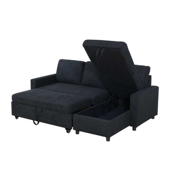 English Elm 83.6 Inch Flannel Sectional Sleeper Sofa with Hidden Chaise Storage and Reversible Layout B082S00147