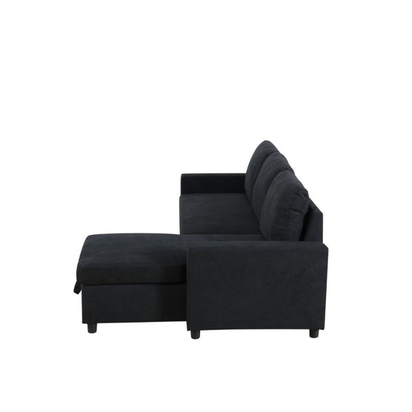 English Elm 83.6 Inch Flannel Sectional Sleeper Sofa with Hidden Chaise Storage and Reversible Layout B082S00147