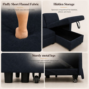 English Elm 83.6 Inch Flannel Sectional Sleeper Sofa with Hidden Chaise Storage and Reversible Layout B082S00147