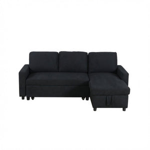 English Elm 83.6 Inch Flannel Sectional Sleeper Sofa with Hidden Chaise Storage and Reversible Layout B082S00147