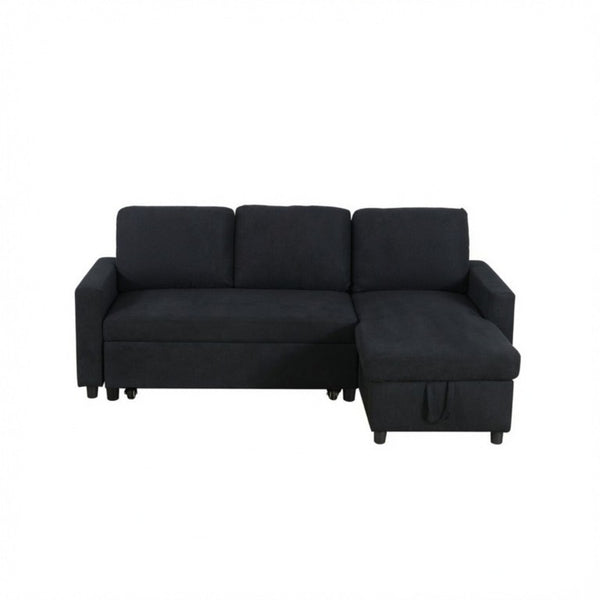 English Elm 83.6 Inch Flannel Sectional Sleeper Sofa with Hidden Chaise Storage and Reversible Layout B082S00147