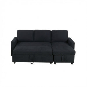 English Elm 83.6 Inch Flannel Sectional Sleeper Sofa with Hidden Chaise Storage and Reversible Layout B082S00147