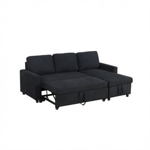 English Elm 83.6 Inch Flannel Sectional Sleeper Sofa with Hidden Chaise Storage and Reversible Layout B082S00147