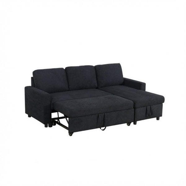 English Elm 83.6 Inch Flannel Sectional Sleeper Sofa with Hidden Chaise Storage and Reversible Layout B082S00147