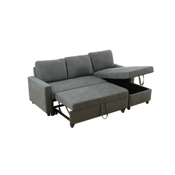 English Elm 83.6 Inch Flannel Sectional Sleeper Sofa with Hidden Chaise Storage for Living Rooms Dark Grey B082S00148