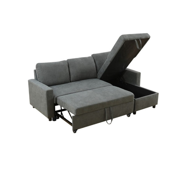 English Elm 83.6 Inch Flannel Sectional Sleeper Sofa with Hidden Chaise Storage for Living Rooms Dark Grey B082S00148