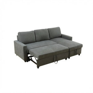English Elm 83.6 Inch Flannel Sectional Sleeper Sofa with Hidden Chaise Storage for Living Rooms Dark Grey B082S00148