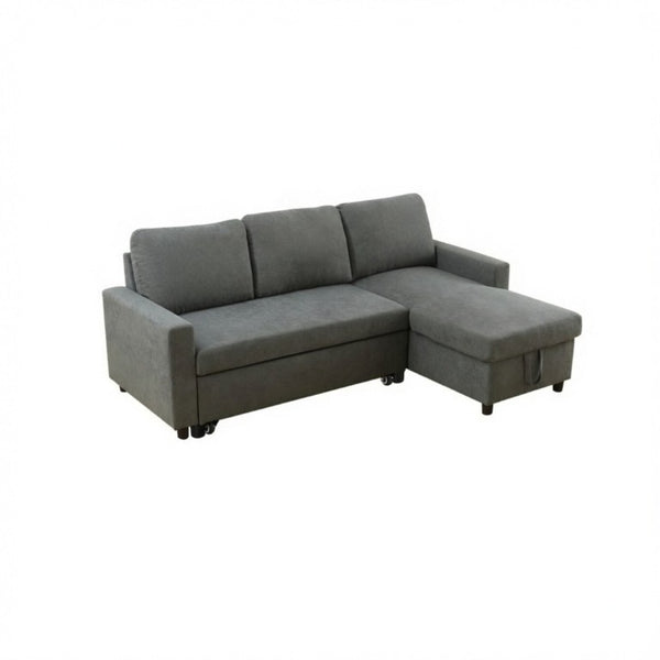 English Elm 83.6 Inch Flannel Sectional Sleeper Sofa with Hidden Chaise Storage for Living Rooms Dark Grey B082S00148