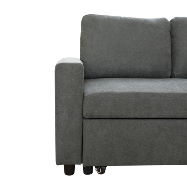 English Elm 83.6 Inch Flannel Sectional Sleeper Sofa with Hidden Chaise Storage for Living Rooms Dark Grey B082S00148