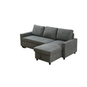 English Elm 83.6 Inch Flannel Sectional Sleeper Sofa with Hidden Chaise Storage for Living Rooms Dark Grey B082S00148