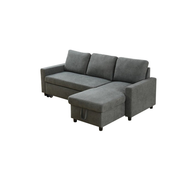 English Elm 83.6 Inch Flannel Sectional Sleeper Sofa with Hidden Chaise Storage for Living Rooms Dark Grey B082S00148