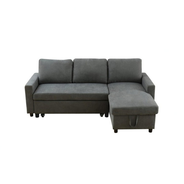 English Elm 83.6 Inch Flannel Sectional Sleeper Sofa with Hidden Chaise Storage for Living Rooms Dark Grey B082S00148
