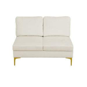 English Elm 99.5 Inch U-Shaped Velvet Sectional with Dual Chaise Gold Legs Living Room Sofa Cream White B082S00149