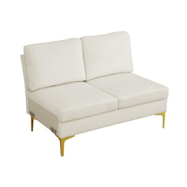English Elm 99.5 Inch U-Shaped Velvet Sectional with Dual Chaise Gold Legs Living Room Sofa Cream White B082S00149