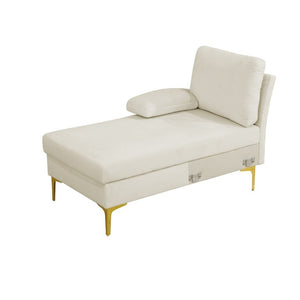 English Elm 99.5 Inch U-Shaped Velvet Sectional with Dual Chaise Gold Legs Living Room Sofa Cream White B082S00149