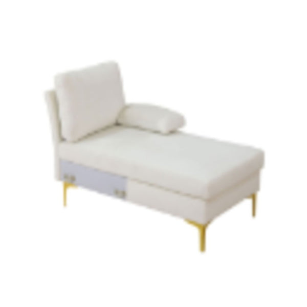 English Elm 99.5 Inch U-Shaped Velvet Sectional with Dual Chaise Gold Legs Living Room Sofa Cream White B082S00149