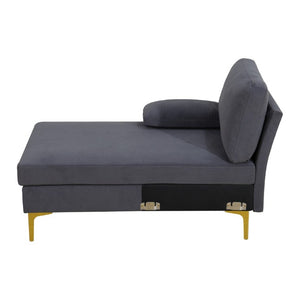 English Elm 99.5 Inch U-Shaped Velvet Sectional with Dual Chaise Gold Legs Living Room Sofa Black Grey B082S00150