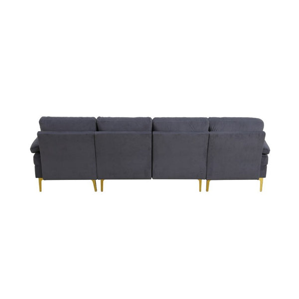 English Elm 99.5 Inch U-Shaped Velvet Sectional with Dual Chaise Gold Legs Living Room Sofa Black Grey B082S00150