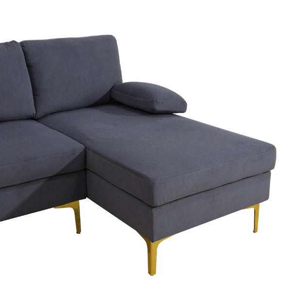 English Elm 99.5 Inch U-Shaped Velvet Sectional with Dual Chaise Gold Legs Living Room Sofa Black Grey B082S00150