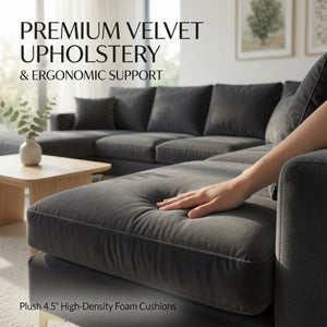 English Elm 99.5 Inch U-Shaped Velvet Sectional with Dual Chaise Gold Legs Living Room Sofa Black Grey B082S00150