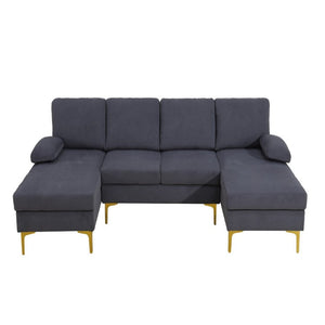 English Elm 99.5 Inch U-Shaped Velvet Sectional with Dual Chaise Gold Legs Living Room Sofa Black Grey B082S00150