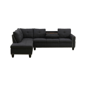English Elm 69.5 Inch L Shaped Linen Sectional Sofa with Nailhead Trim and Movable Chaise Lounge 2 Pieces Left Chaise B082S00154