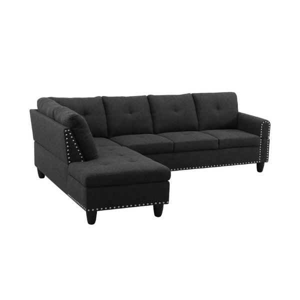 English Elm 69.5 Inch L Shaped Linen Sectional Sofa with Nailhead Trim and Movable Chaise Lounge 2 Pieces Left Chaise B082S00154