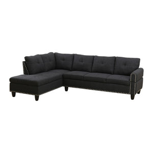 English Elm 69.5 Inch L Shaped Linen Sectional Sofa with Nailhead Trim and Movable Chaise Lounge 2 Pieces Left Chaise B082S00154