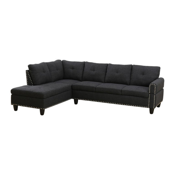 English Elm 69.5 Inch L Shaped Linen Sectional Sofa with Nailhead Trim and Movable Chaise Lounge 2 Pieces Left Chaise B082S00154