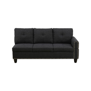English Elm 69.5 Inch L Shaped Linen Sectional Sofa with Nailhead Trim and Movable Chaise Lounge 2 Pieces Left Chaise B082S00154