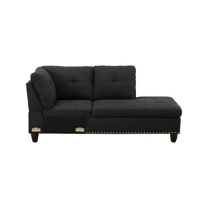 English Elm 69.5 Inch L Shaped Linen Sectional Sofa with Nailhead Trim and Movable Chaise Lounge 3 Pieces Right Chaise w/ Storage Ottoman & Cup Holders B082S00155