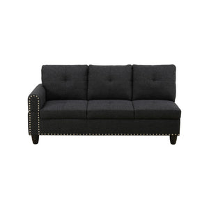 English Elm 69.5 Inch L Shaped Linen Sectional Sofa with Nailhead Trim and Movable Chaise Lounge 3 Pieces Right Chaise w/ Storage Ottoman & Cup Holders B082S00155