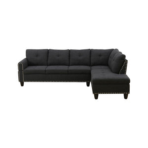 English Elm 69.5 Inch L-Shaped Linen Sectional Sofa with Nail Head Trim and Built-In Cup Holders Black+Grey 97.5 L x 69.5 W x 32.5 H B082S00156