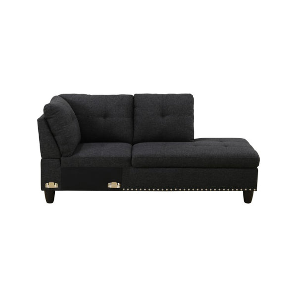 English Elm 69.5 Inch L-Shaped Linen Sectional Sofa with Nail Head Trim and Built-In Cup Holders Black+Grey 97.5 L x 69.5 W x 32.5 H B082S00156