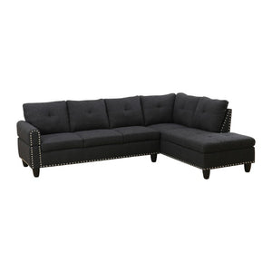 English Elm 69.5 Inch L-Shaped Linen Sectional Sofa with Nail Head Trim and Built-In Cup Holders Black+Grey 97.5 L x 69.5 W x 32.5 H B082S00156