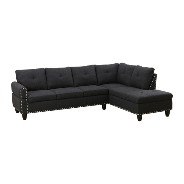 English Elm 69.5 Inch L-Shaped Linen Sectional Sofa with Nail Head Trim and Built-In Cup Holders Black+Grey 97.5 L x 69.5 W x 32.5 H B082S00156