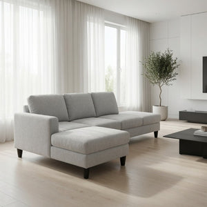 English Elm 69.5 Inch L-Shaped Linen Sectional Sofa with Nail Head Trim and Built-In Cup Holders White+Gray 101.5 L x 55.5 W x 34 H B082S00157