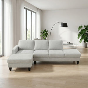 English Elm 69.5 Inch L-Shaped Linen Sectional Sofa with Nail Head Trim and Built-In Cup Holders White+Gray 101.5 L x 55.5 W x 34 H B082S00157