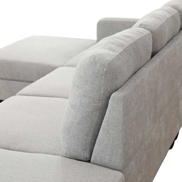 English Elm 69.5 Inch L-Shaped Linen Sectional Sofa with Nail Head Trim and Built-In Cup Holders White+Gray 101.5 L x 55.5 W x 34 H B082S00157