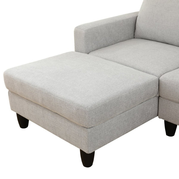 English Elm 69.5 Inch L-Shaped Linen Sectional Sofa with Nail Head Trim and Built-In Cup Holders White+Gray 101.5 L x 55.5 W x 34 H B082S00157