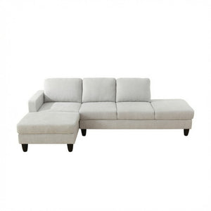 English Elm 69.5 Inch L-Shaped Linen Sectional Sofa with Nail Head Trim and Built-In Cup Holders White+Gray 101.5 L x 55.5 W x 34 H B082S00157