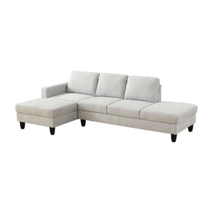 English Elm 69.5 Inch L-Shaped Linen Sectional Sofa with Nail Head Trim and Built-In Cup Holders White+Gray 101.5 L x 55.5 W x 34 H B082S00157