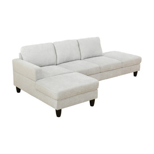 English Elm 69.5 Inch L-Shaped Linen Sectional Sofa with Nail Head Trim and Built-In Cup Holders White+Gray 101.5 L x 55.5 W x 34 H B082S00157