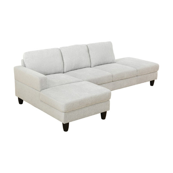 English Elm 69.5 Inch L-Shaped Linen Sectional Sofa with Nail Head Trim and Built-In Cup Holders White+Gray 101.5 L x 55.5 W x 34 H B082S00157