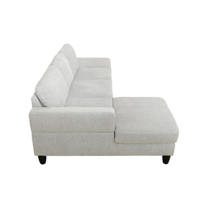 English Elm 69.5 Inch L-Shaped Linen Sectional Sofa with Nail Head Trim and Built-In Cup Holders White+Gray 101.5 L x 55.5 W x 34 H B082S00157