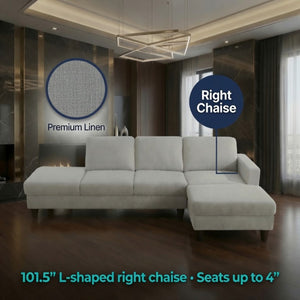 English Elm 101.5 Inch Linen Blend L-Shaped Sectional with Hand-Tied Springs and Modular Ottoman B082S00158
