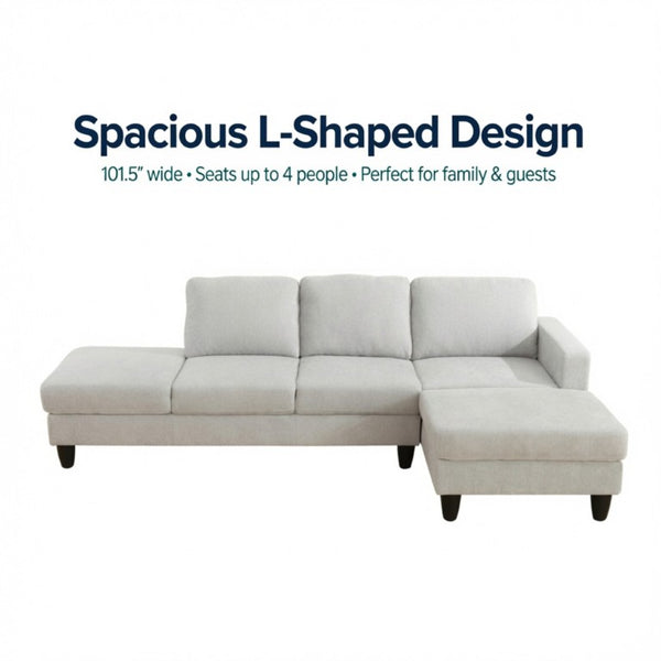 English Elm 101.5 Inch Linen Blend L-Shaped Sectional with Hand-Tied Springs and Modular Ottoman B082S00158