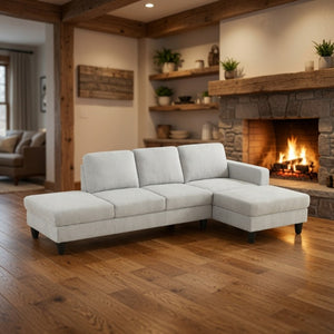 English Elm 101.5 Inch Linen Blend L-Shaped Sectional with Hand-Tied Springs and Modular Ottoman B082S00158