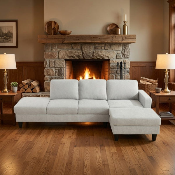English Elm 101.5 Inch Linen Blend L-Shaped Sectional with Hand-Tied Springs and Modular Ottoman B082S00158